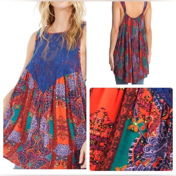 Free People Tops - NEW FREE PEOPLE Count Me InTrapeze Hot Red Combo Size Small